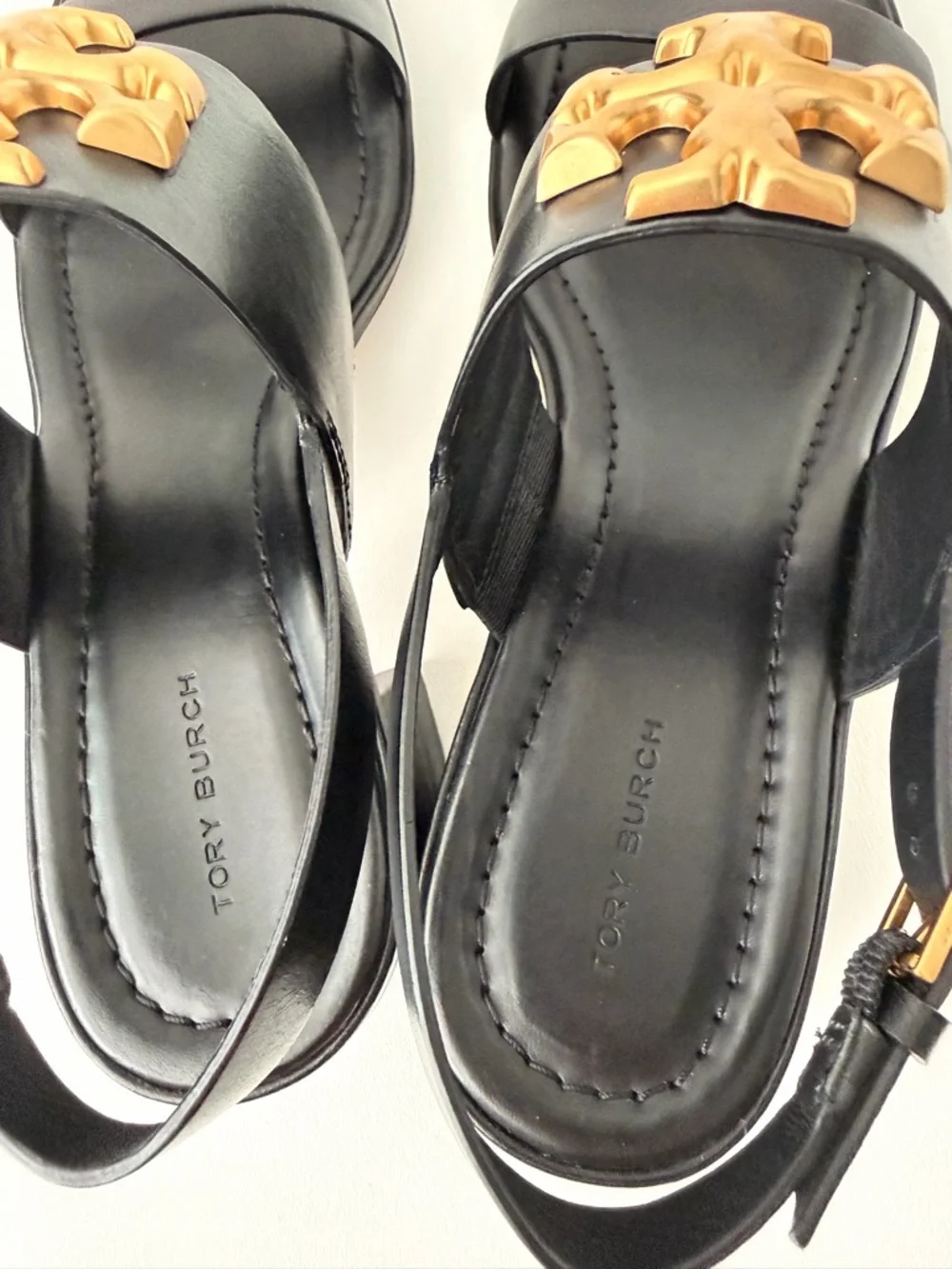 TORY BURCH | Eleanor 55mm Black Leather Logo Block Heel Slingback Sandals 9.5